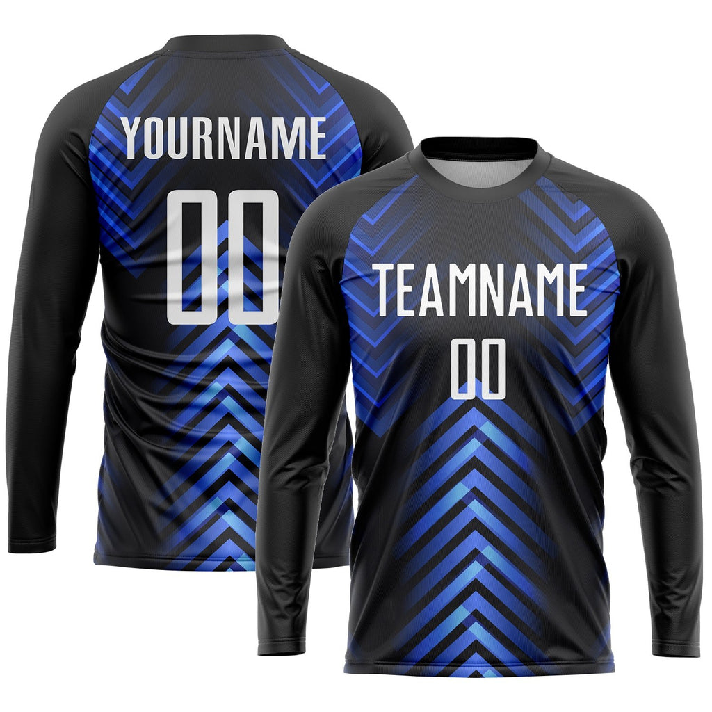 Custom Black White-Royal Sublimation Soccer Uniform Jersey photo 3