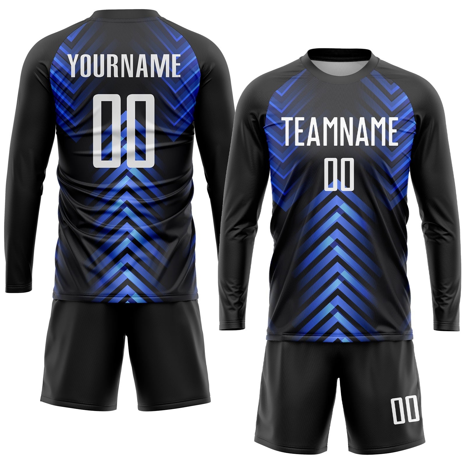 Custom Black White-Royal Sublimation Soccer Uniform Jersey photo 4