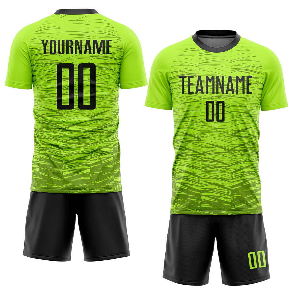 Custom Neon Green Black Sublimation Soccer Uniform Jersey photo 2