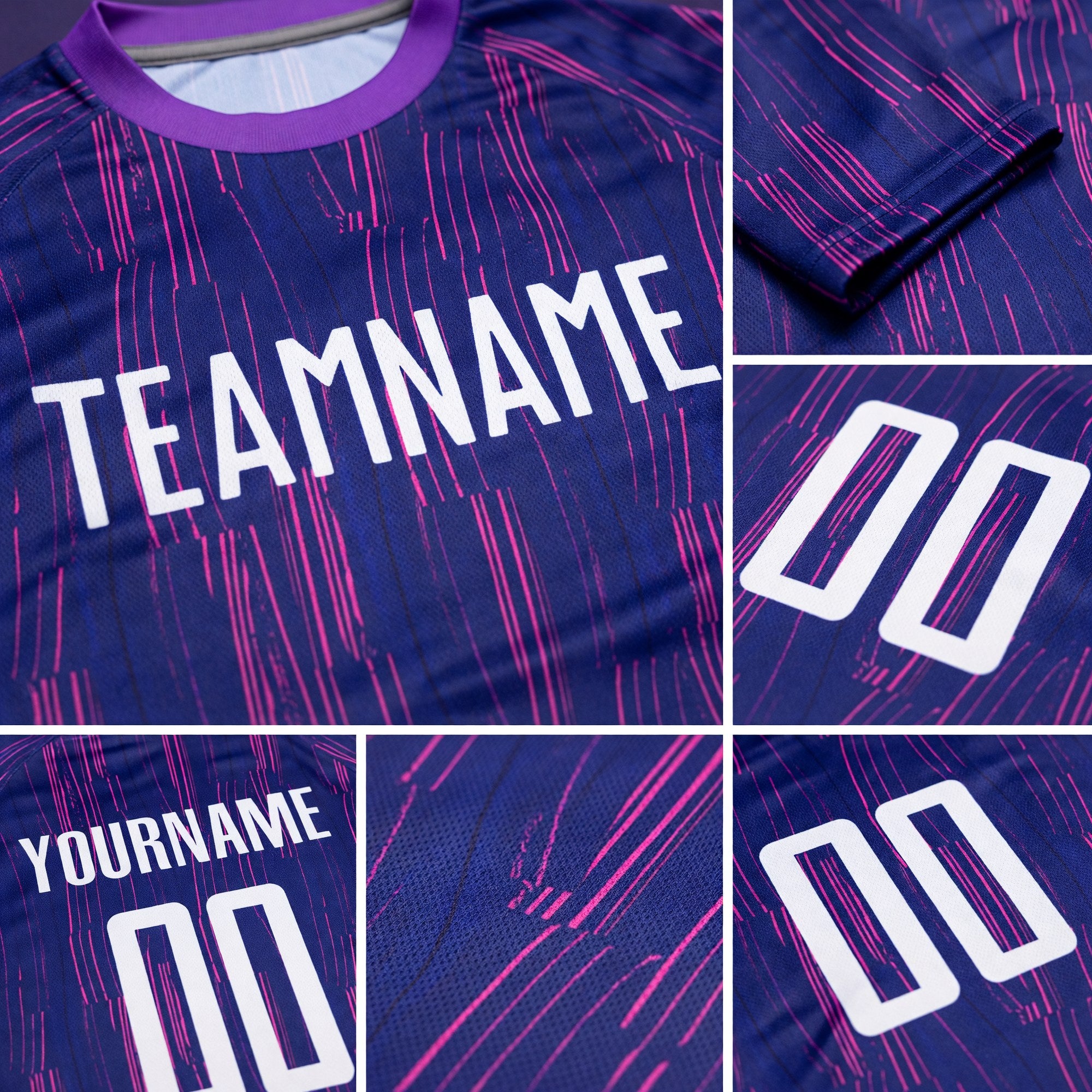 Custom Purple White Sublimation Soccer Uniform Jersey detail