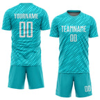 Custom Aqua White Sublimation Soccer Uniform Jersey photo 2