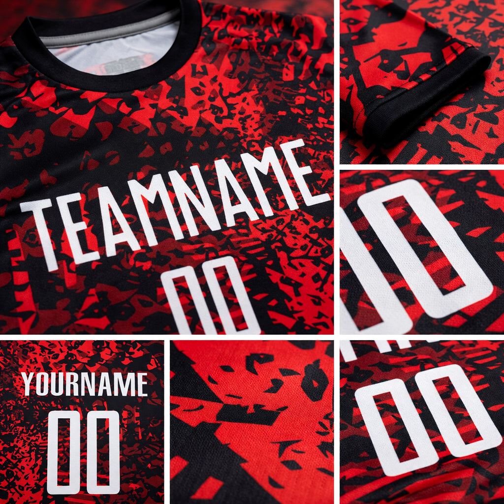 Custom Red Black-White Sublimation Soccer Uniform Jersey detail