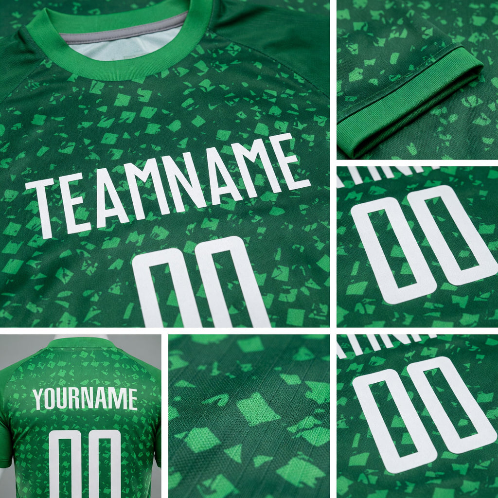 Custom Kelly Green White Sublimation Soccer Uniform Jersey detail
