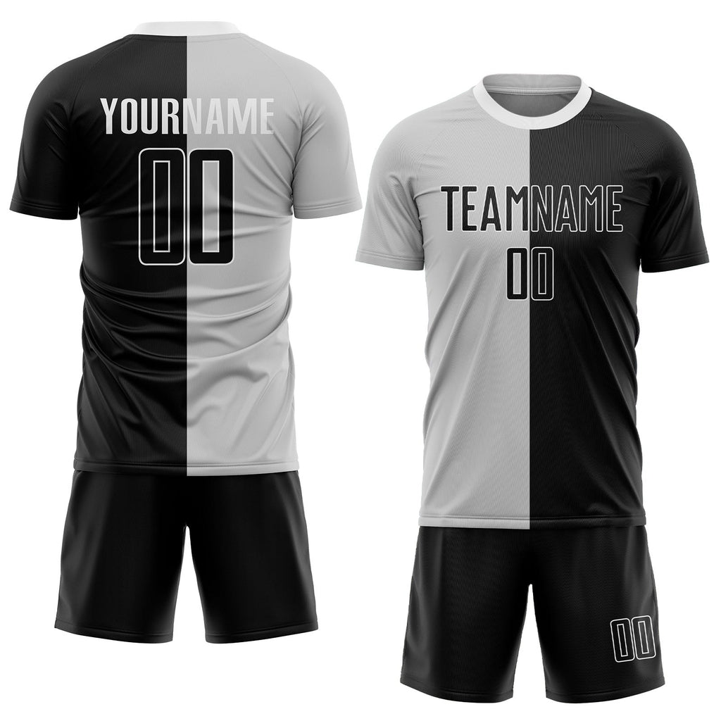 Custom Gray Black-White Sublimation Split Fashion Soccer Uniform Jersey photo 2