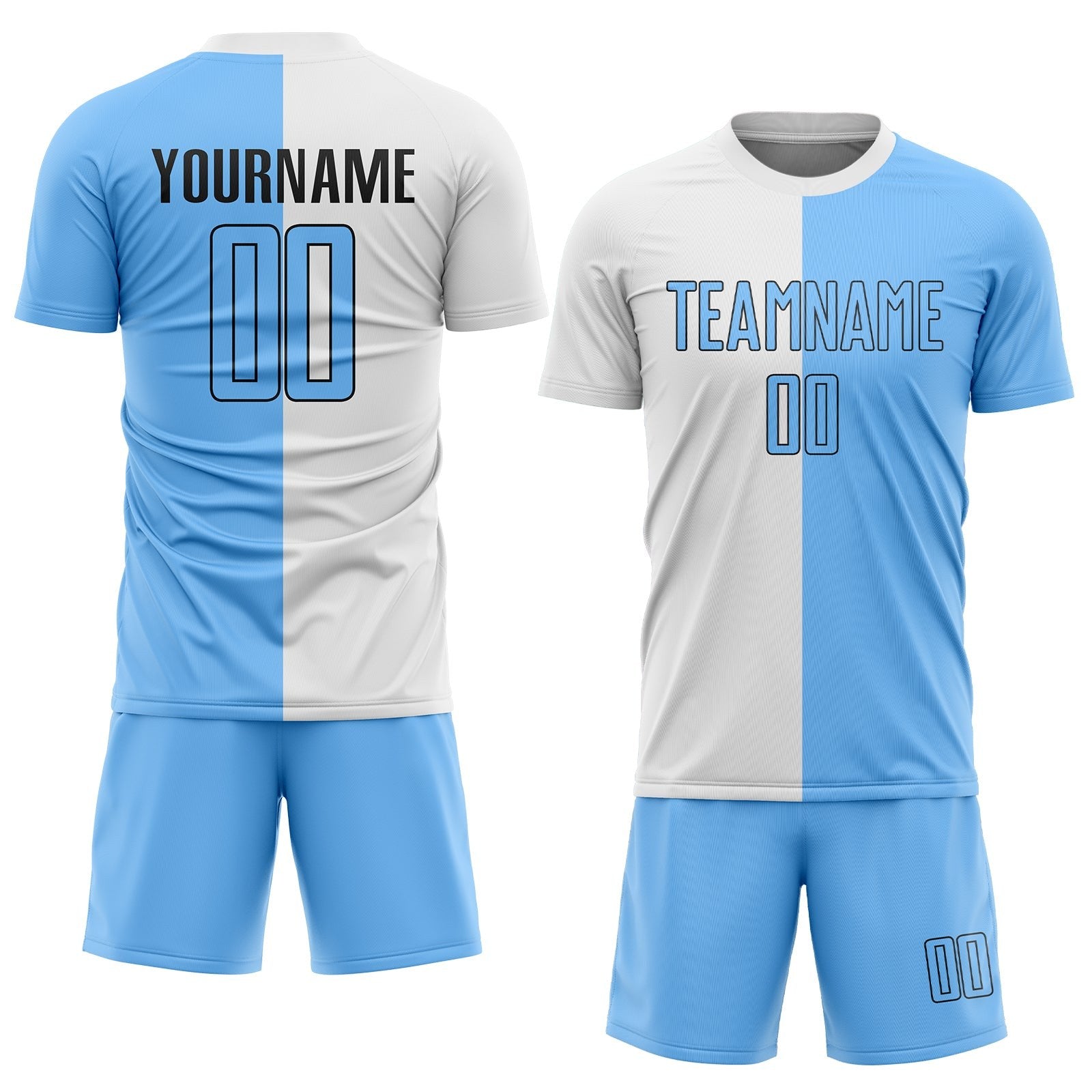 Custom White Light Blue-Black Sublimation Split Fashion Soccer Uniform Jersey photo 2