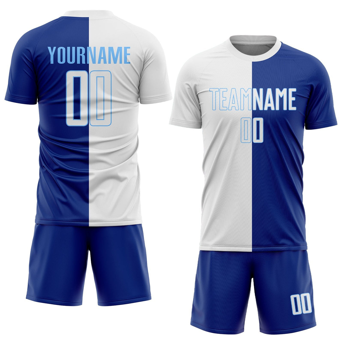 Custom Royal White-Light Blue Sublimation Split Fashion Soccer Uniform Jersey photo 2