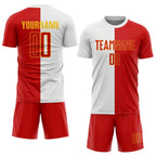 Custom White Red-Gold Sublimation Split Fashion Soccer Uniform Jersey photo 2