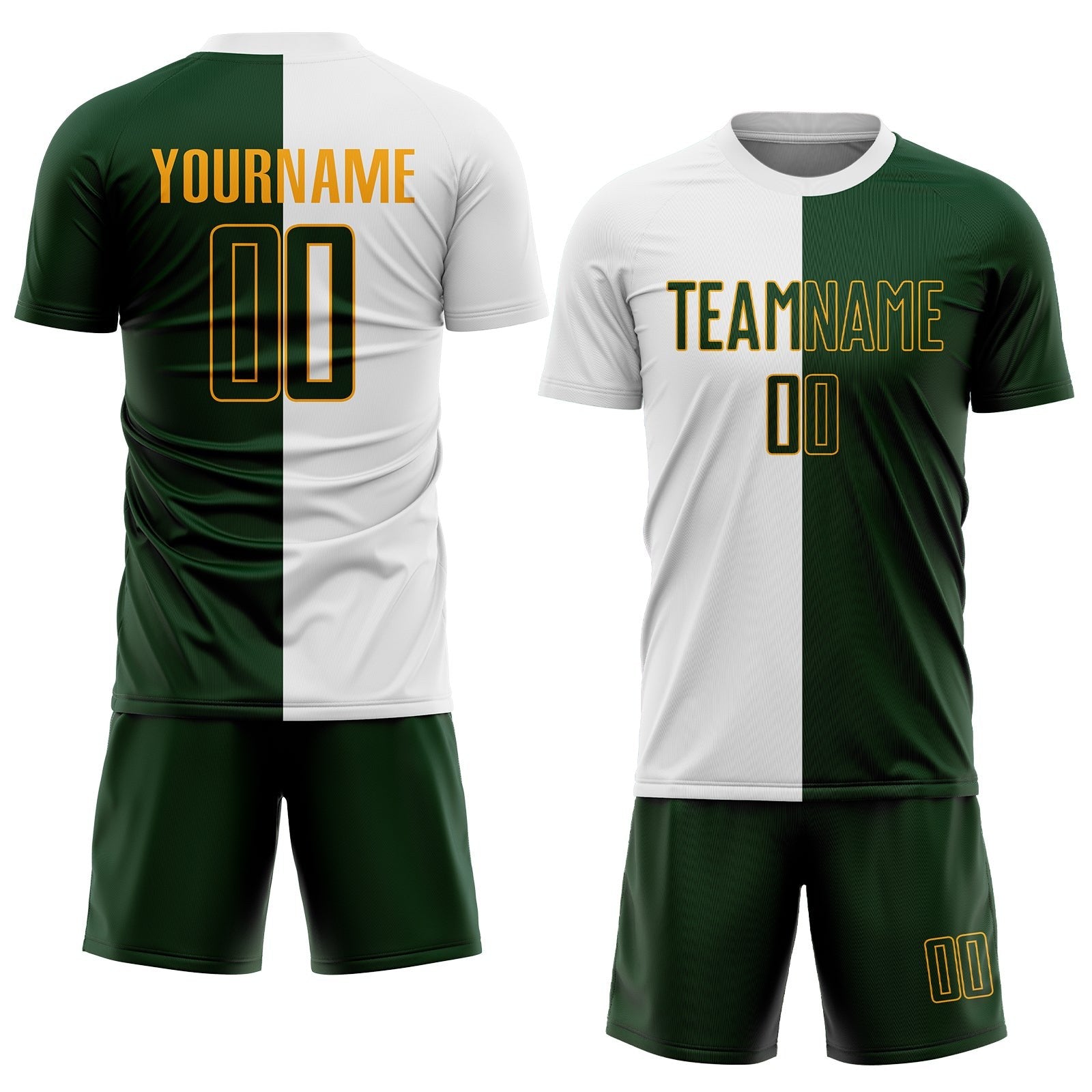 Custom White Green-Gold Sublimation Split Fashion Soccer Uniform Jersey photo 2