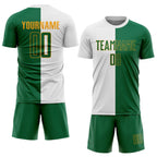 Custom White Kelly Green-Gold Sublimation Split Fashion Soccer Uniform Jersey photo 2