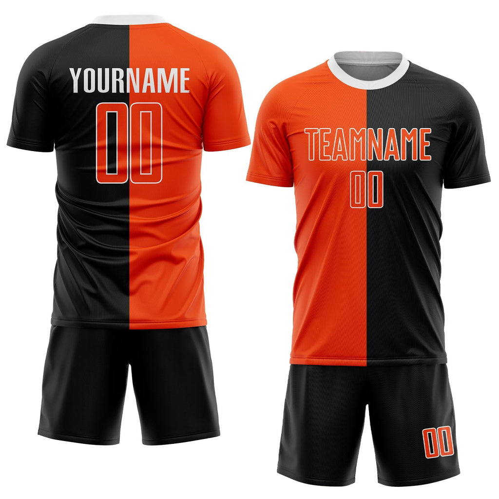 Custom Black Orange-White Sublimation Split Fashion Soccer Uniform Jersey photo 2