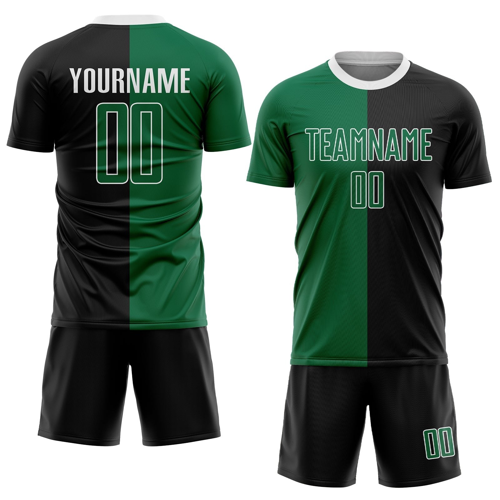 Custom Black Kelly Green-White Sublimation Split Fashion Soccer Uniform Jersey photo 2