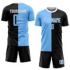 Custom Black Light Blue-White Sublimation Split Fashion Soccer Uniform Jersey photo 2