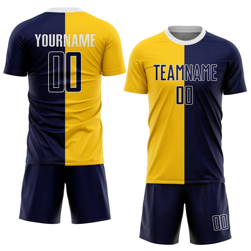 Custom Gold Navy-White Sublimation Split Fashion Soccer Uniform Jersey photo 2