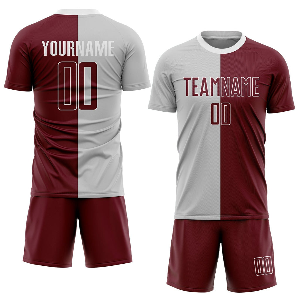 Custom Gray Crimson-White Sublimation Split Fashion Soccer Uniform Jersey photo 2