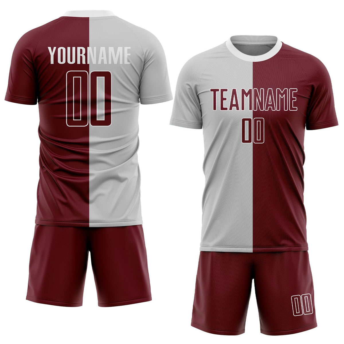 Custom Gray Crimson-White Sublimation Split Fashion Soccer Uniform Jersey photo 2