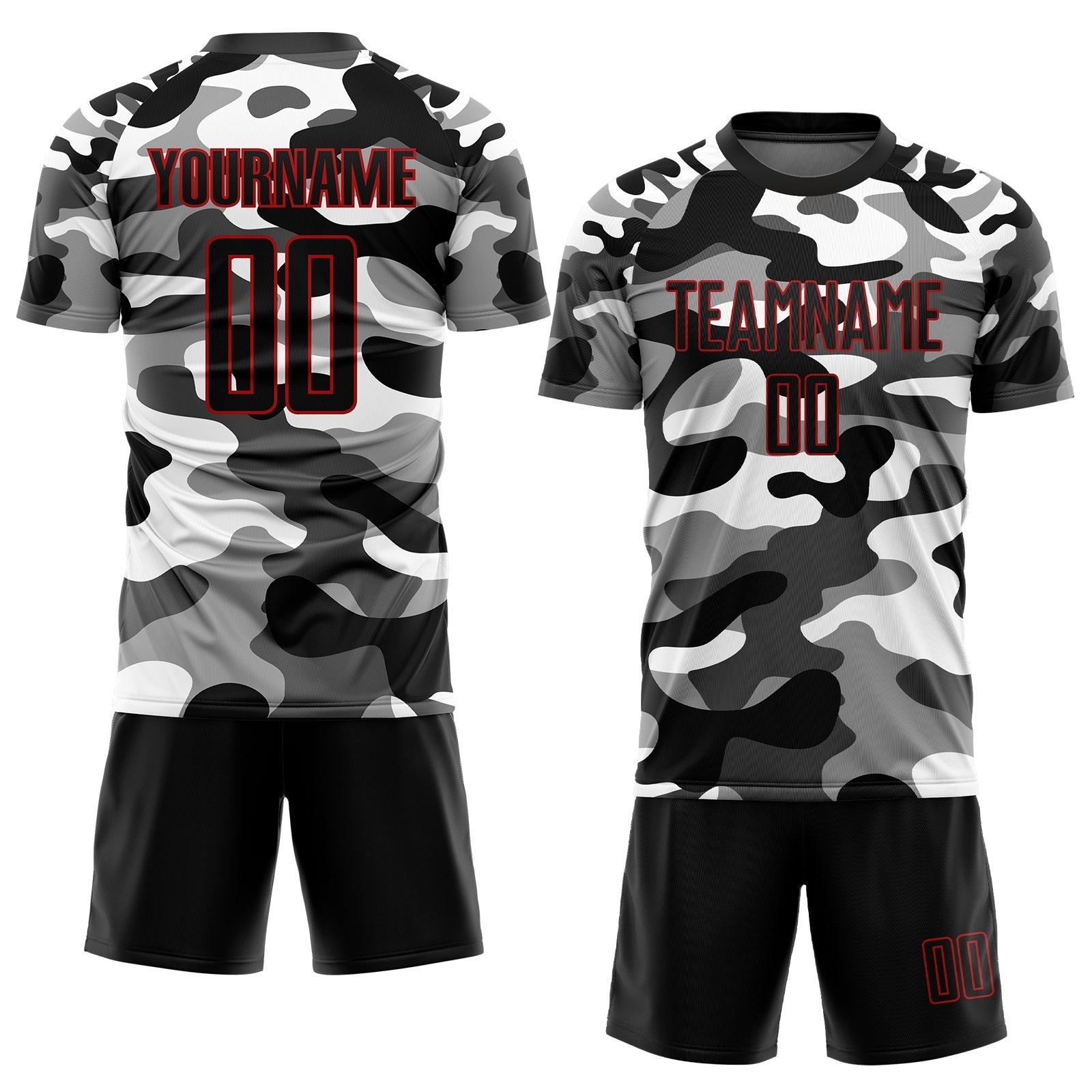 Custom Camo Black-Red Sublimation Salute To Service Soccer Uniform Jersey photo 2