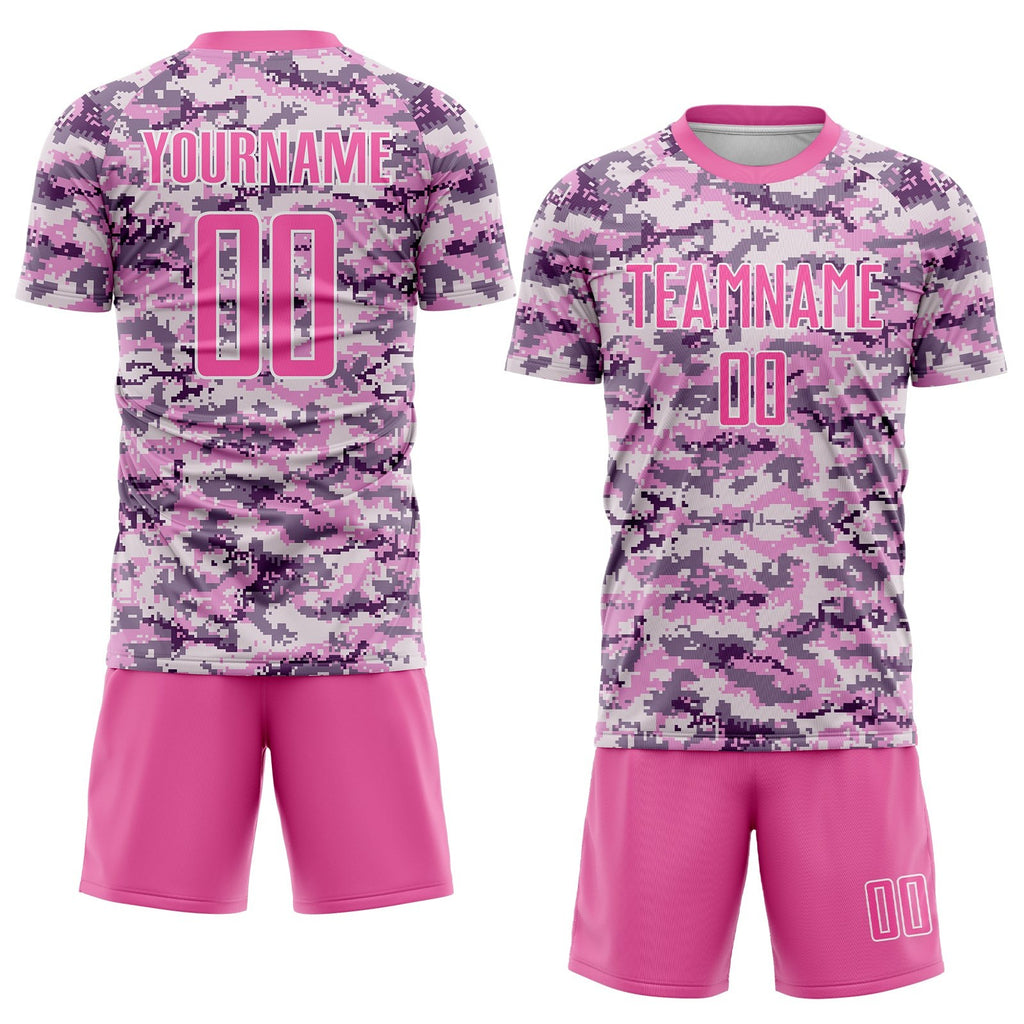 Custom Camo Pink-White Sublimation Salute To Service Soccer Uniform Jersey photo 2