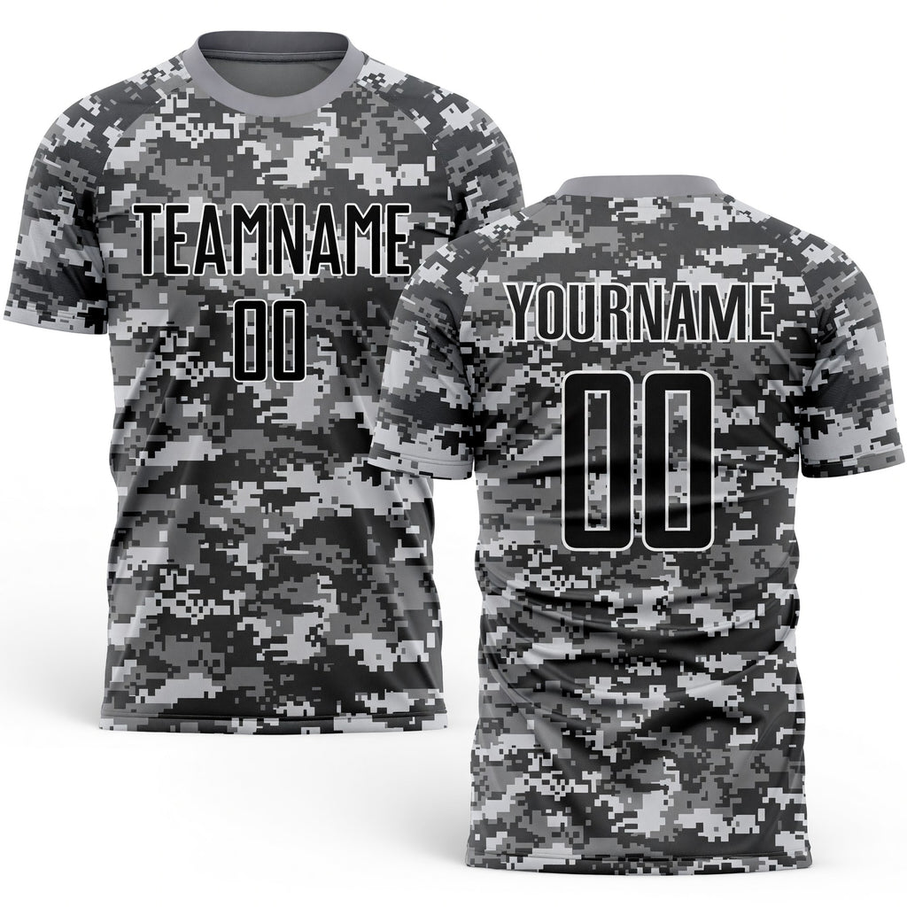 Custom Camo Black-Gray Sublimation Salute To Service Soccer Uniform Jersey