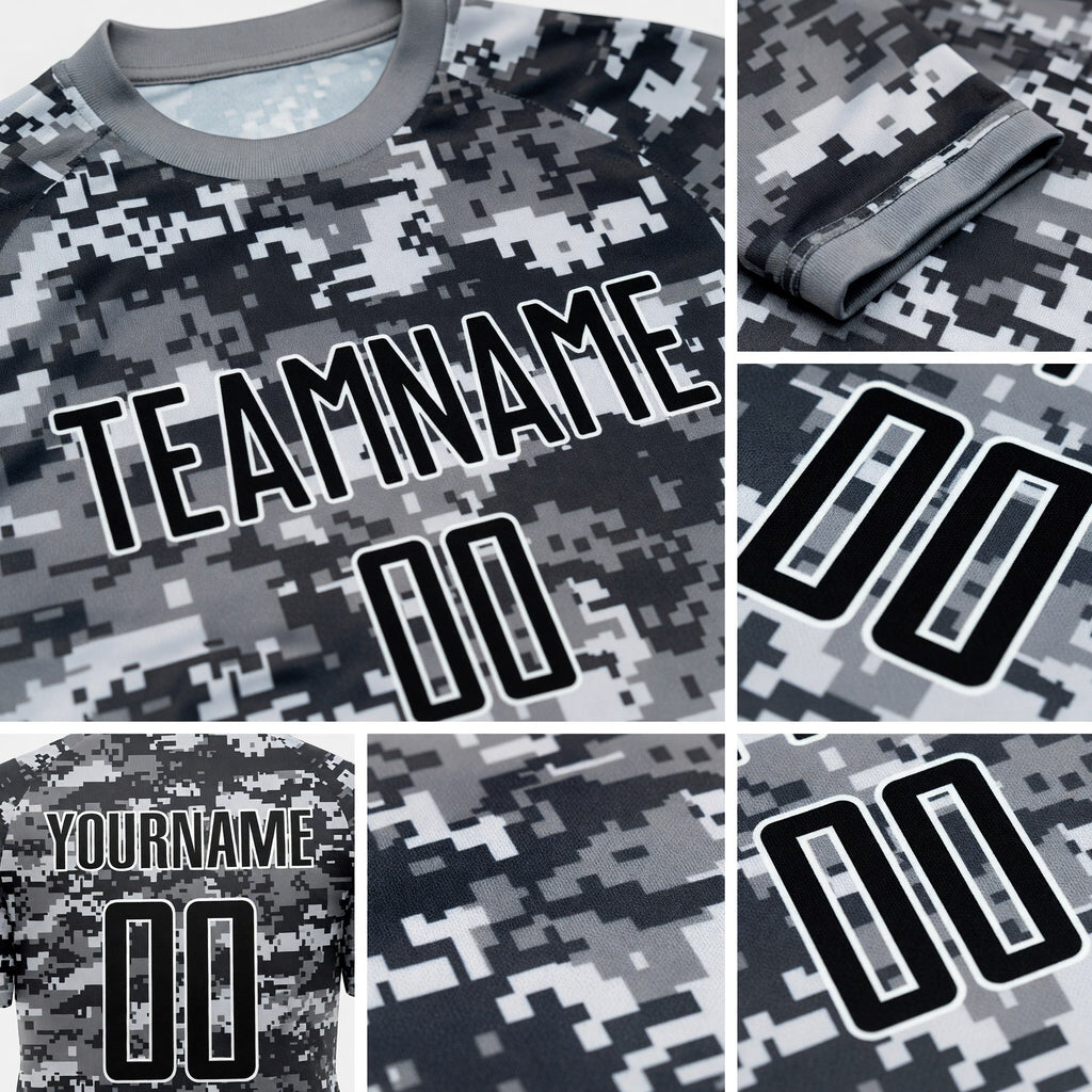 Custom Camo Black-Gray Sublimation Salute To Service Soccer Uniform Jersey detail
