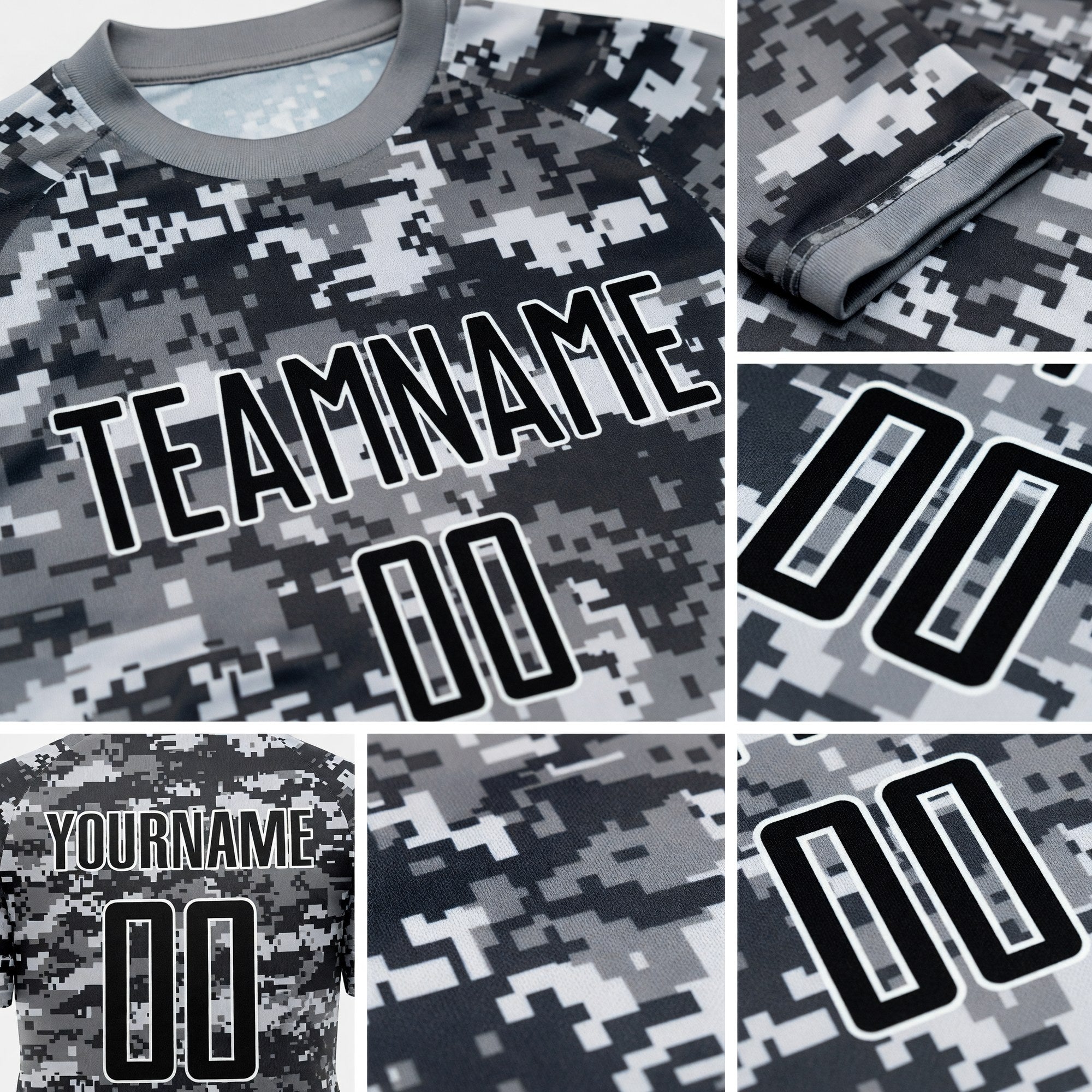 Custom Camo Black-Gray Sublimation Salute To Service Soccer Uniform Jersey detail