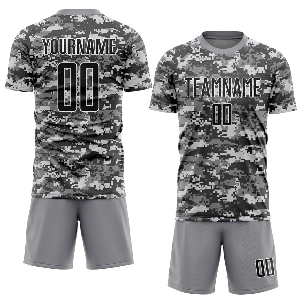 Custom Camo Black-Gray Sublimation Salute To Service Soccer Uniform Jersey photo 2