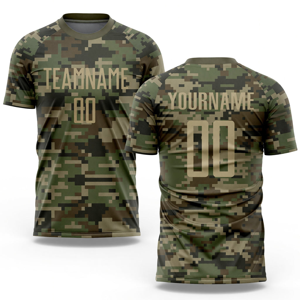 Custom Camo Vegas Gold-Olive Sublimation Salute To Service Soccer Uniform Jersey