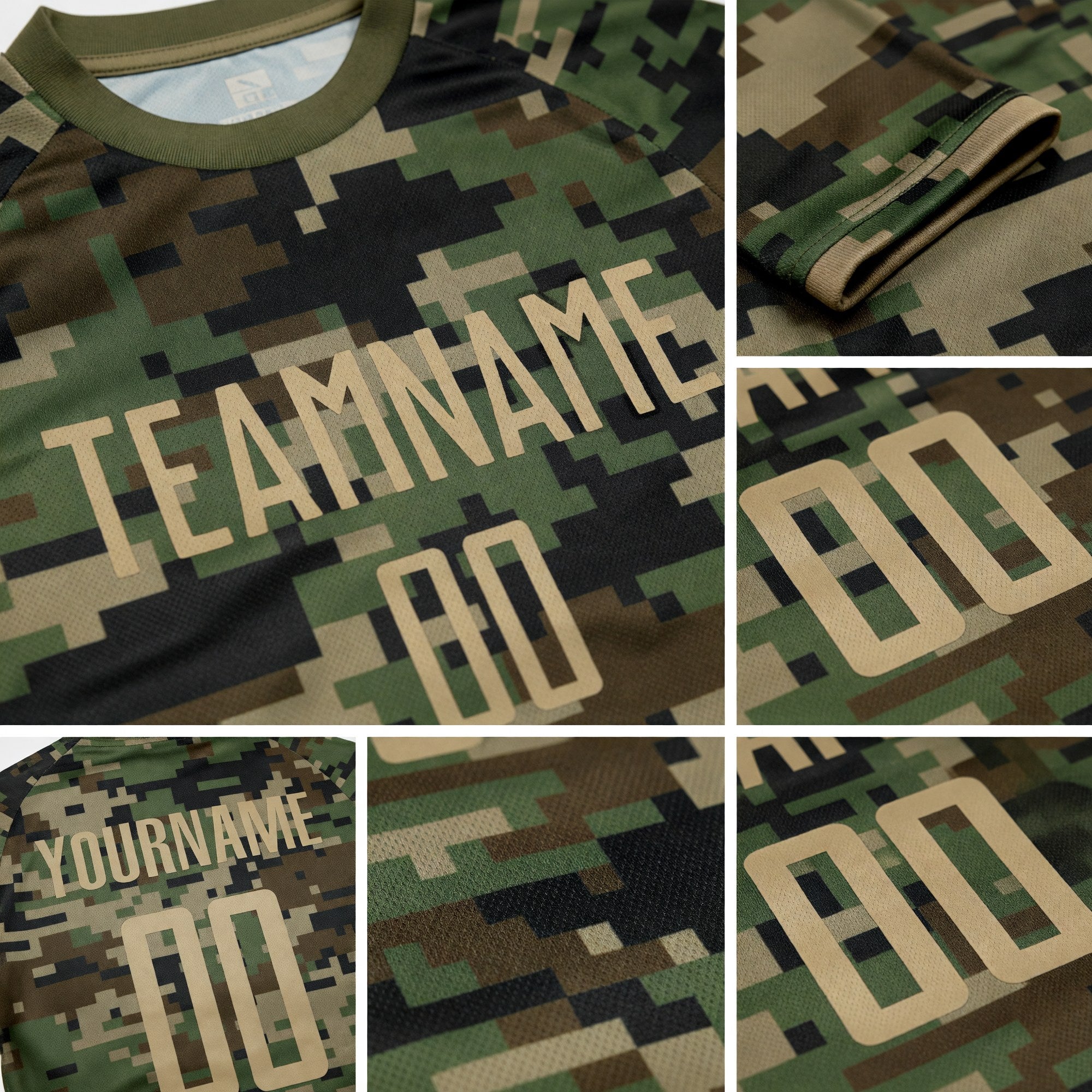Custom Camo Vegas Gold-Olive Sublimation Salute To Service Soccer Uniform Jersey detail