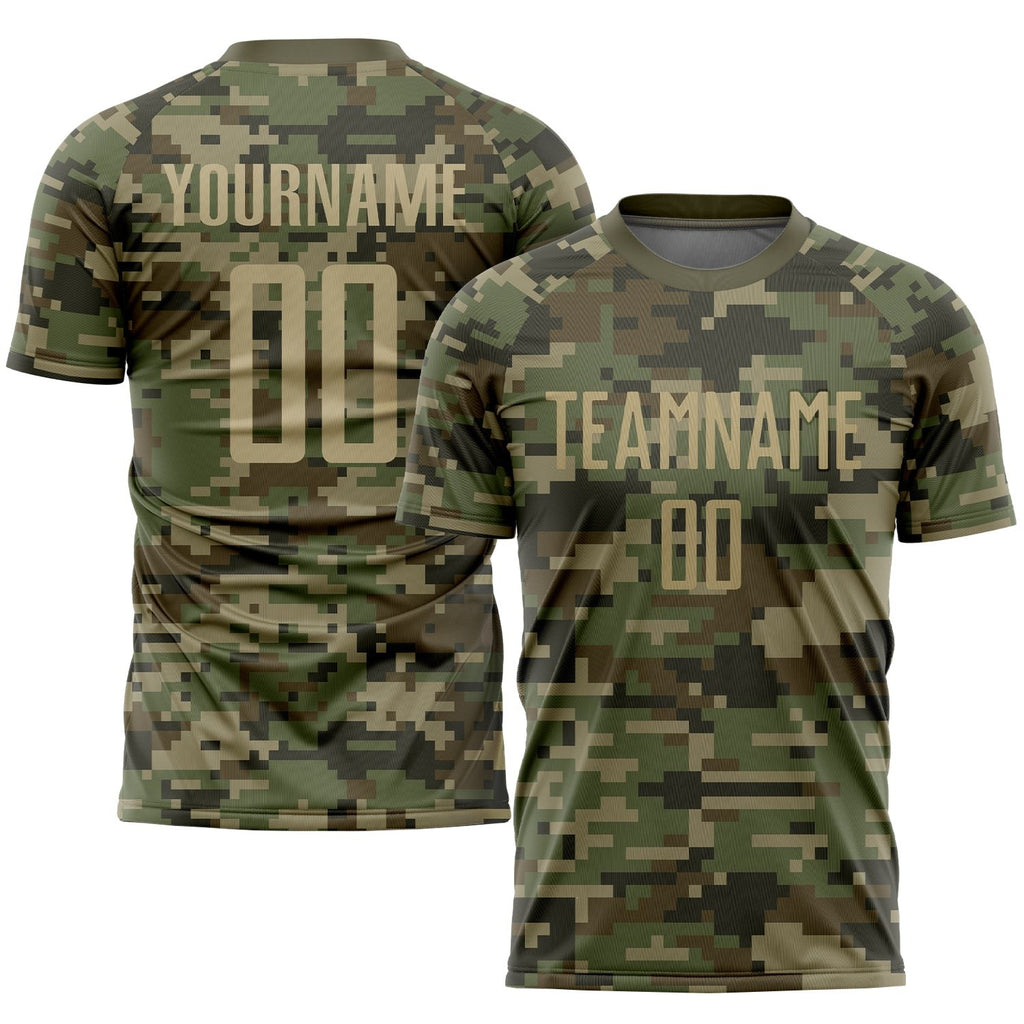 Custom Camo Vegas Gold-Olive Sublimation Salute To Service Soccer Uniform Jersey photo 1