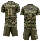 Custom Camo Vegas Gold-Olive Sublimation Salute To Service Soccer Uniform Jersey photo 2