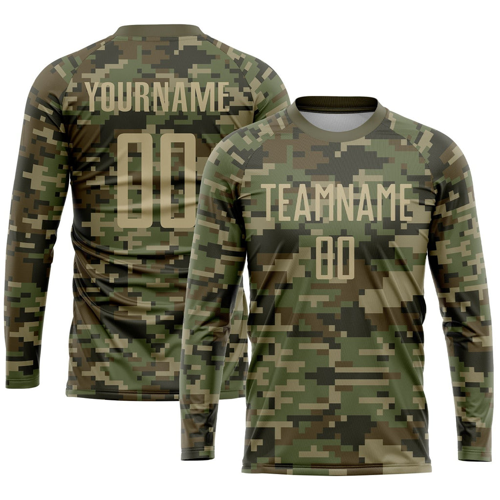 Custom Camo Vegas Gold-Olive Sublimation Salute To Service Soccer Uniform Jersey photo 3