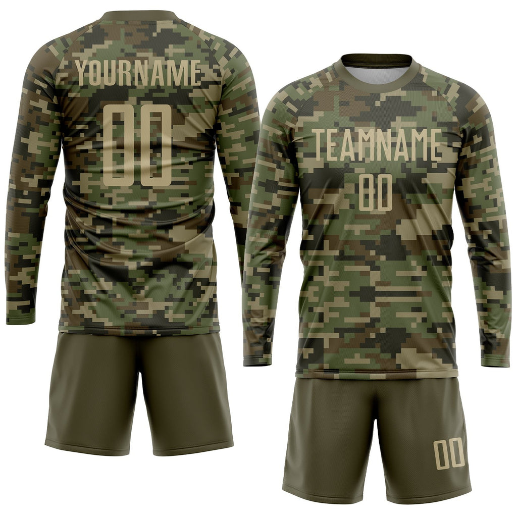 Custom Camo Vegas Gold-Olive Sublimation Salute To Service Soccer Uniform Jersey photo 4