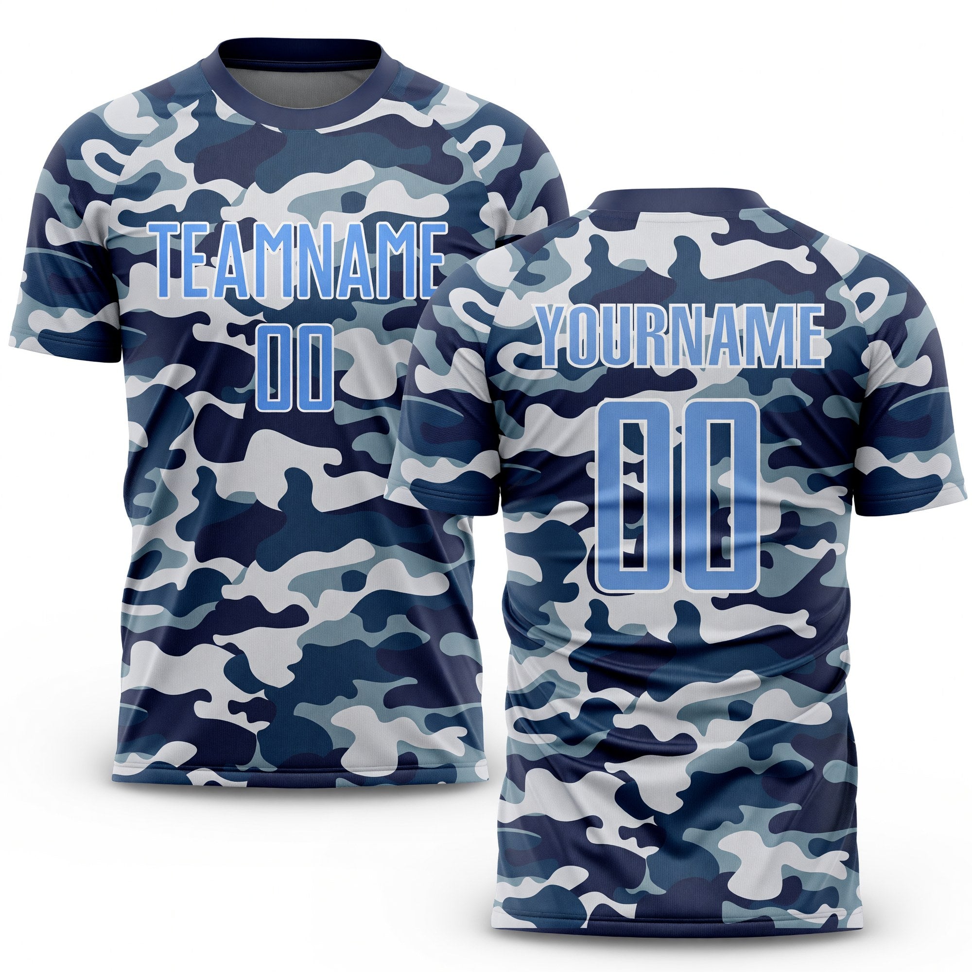 Custom Camo Light Blue-Royal Sublimation Salute To Service Soccer Uniform Jersey