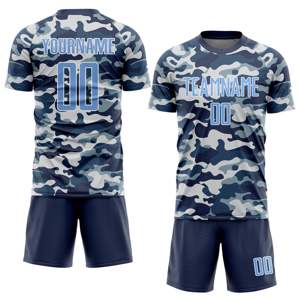 Custom Camo Light Blue-Royal Sublimation Salute To Service Soccer Uniform Jersey photo 2