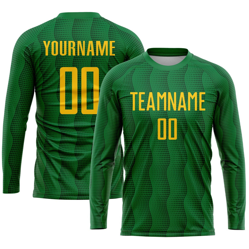 Custom Kelly Green Gold Sublimation Soccer Uniform Jersey photo 3