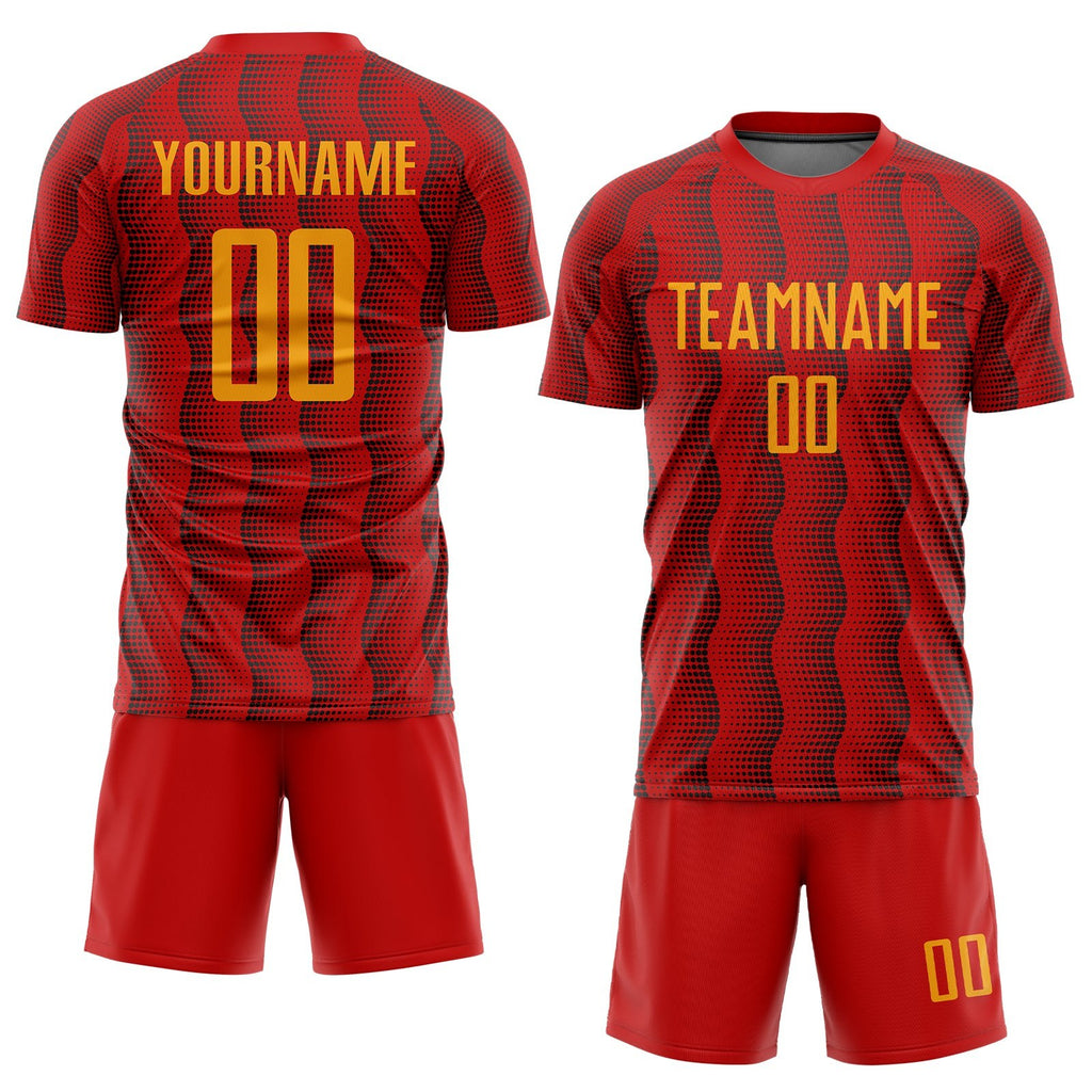 Custom Red Gold Sublimation Soccer Uniform Jersey photo 2