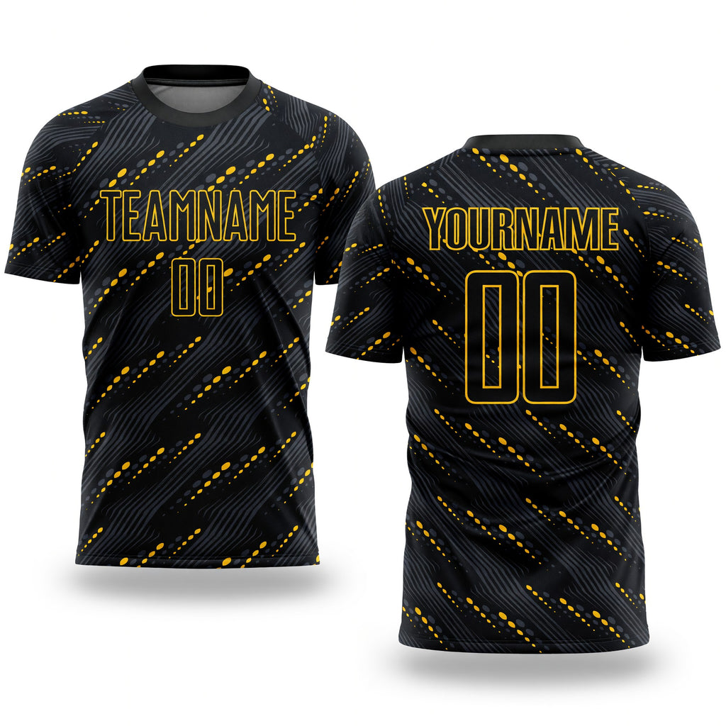Custom Black Black-Gold Sublimation Soccer Uniform Jersey