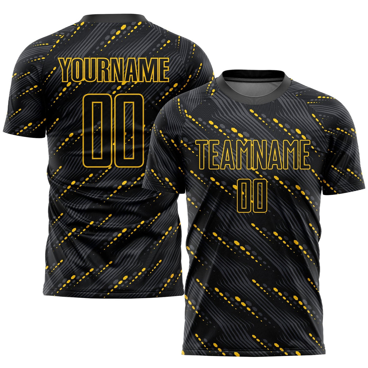 Custom Black Black-Gold Sublimation Soccer Uniform Jersey photo 1