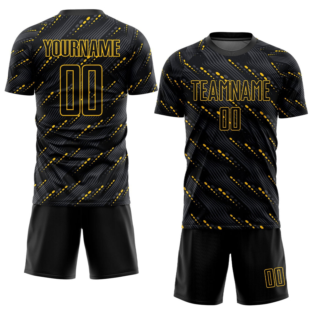 Custom Black Black-Gold Sublimation Soccer Uniform Jersey photo 2