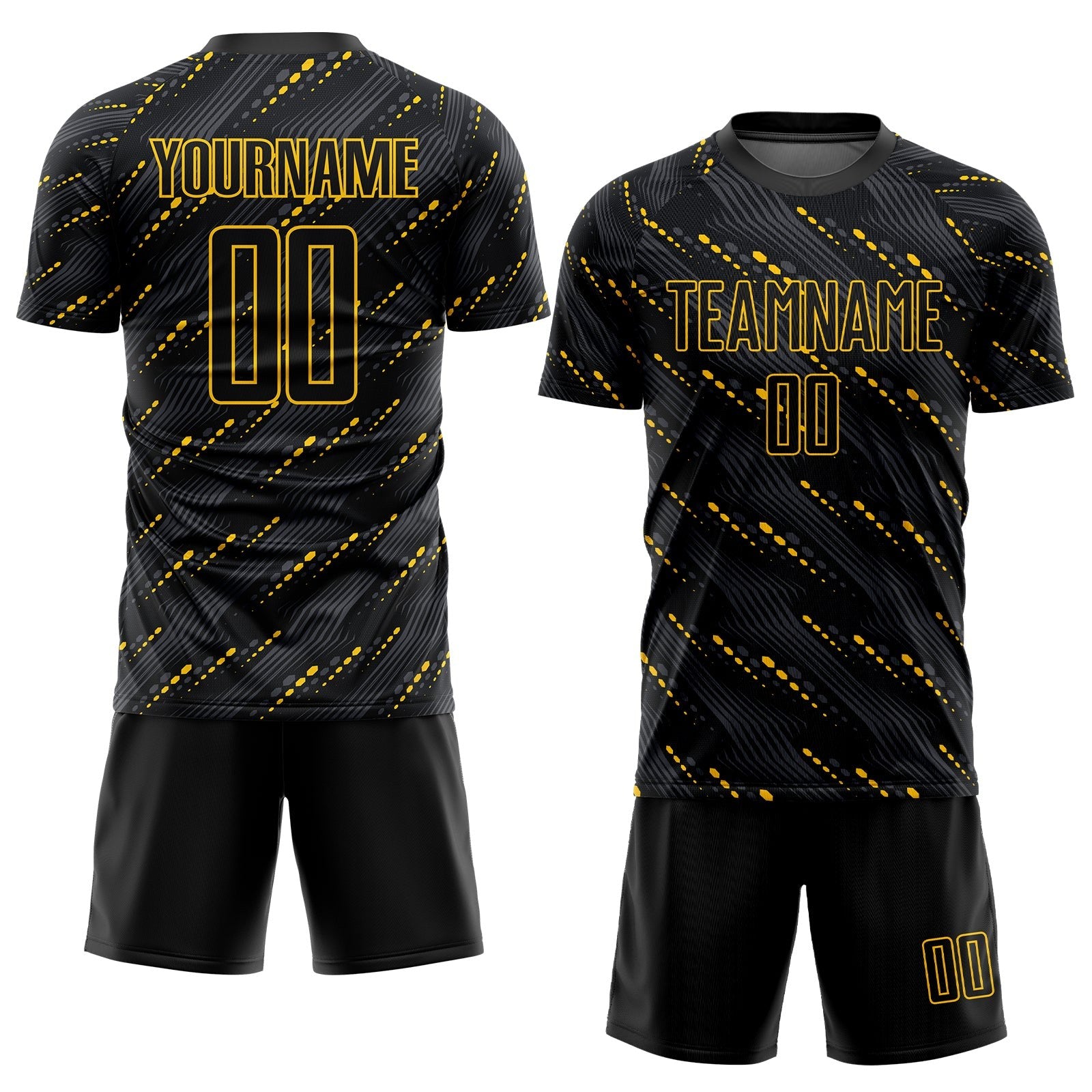 Custom Black Black-Gold Sublimation Soccer Uniform Jersey photo 2
