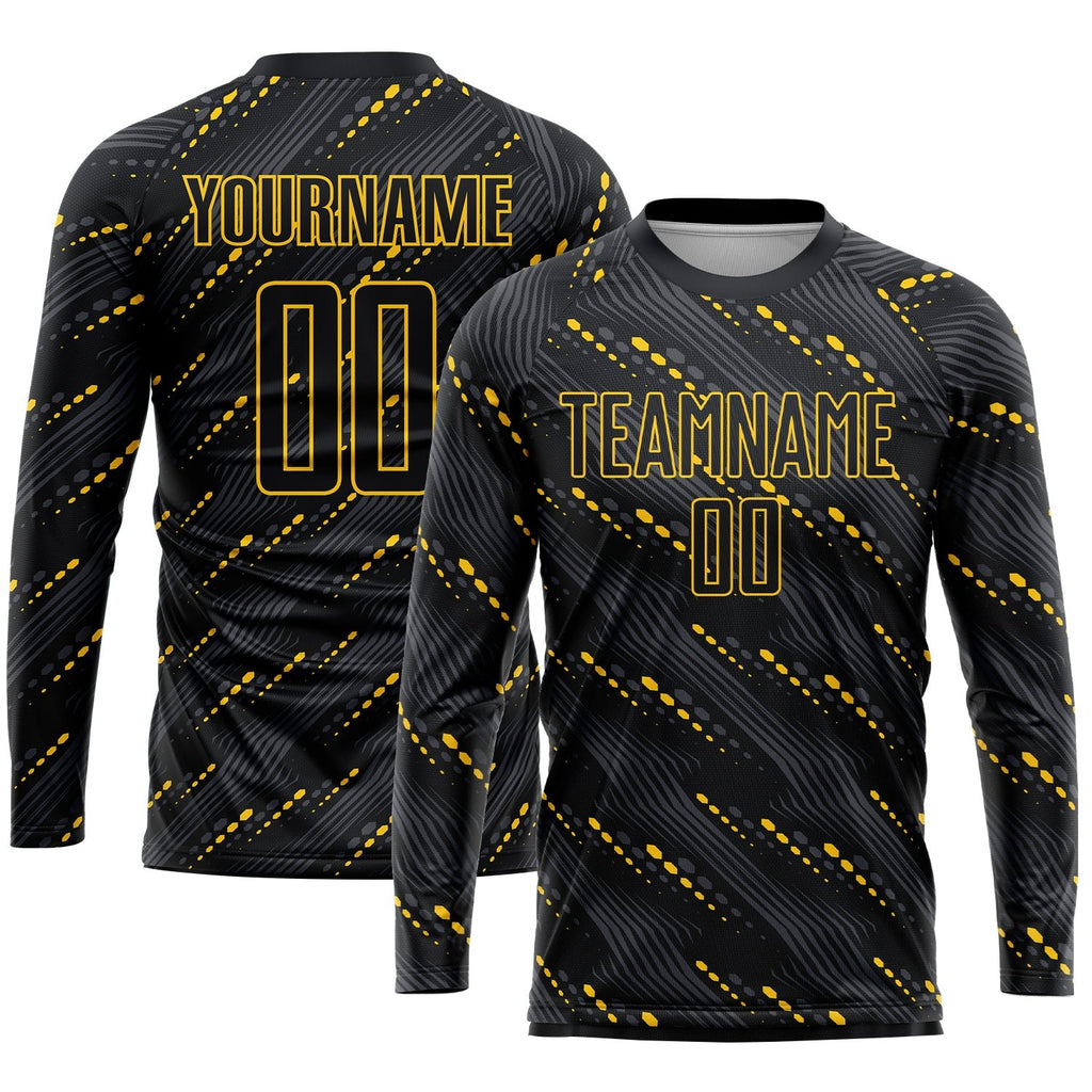 Custom Black Black-Gold Sublimation Soccer Uniform Jersey photo 3