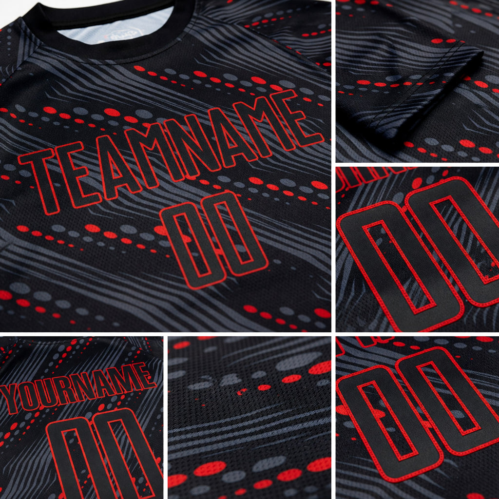 Custom Black Red Sublimation Soccer Uniform Jersey detail
