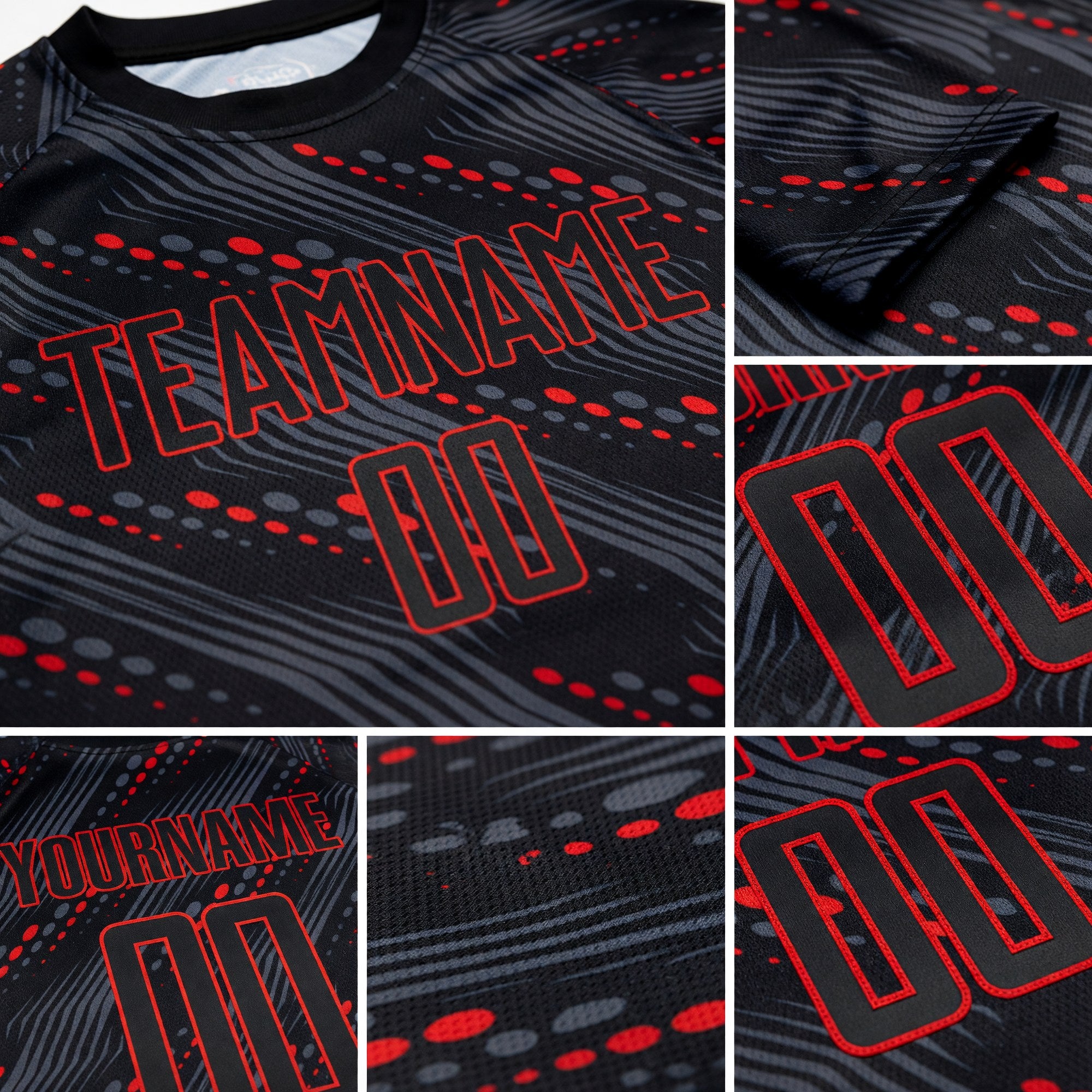 Custom Black Red Sublimation Soccer Uniform Jersey detail