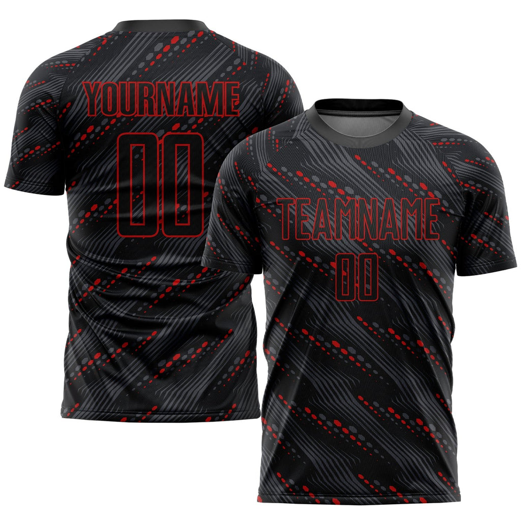 Custom Black Red Sublimation Soccer Uniform Jersey photo 1