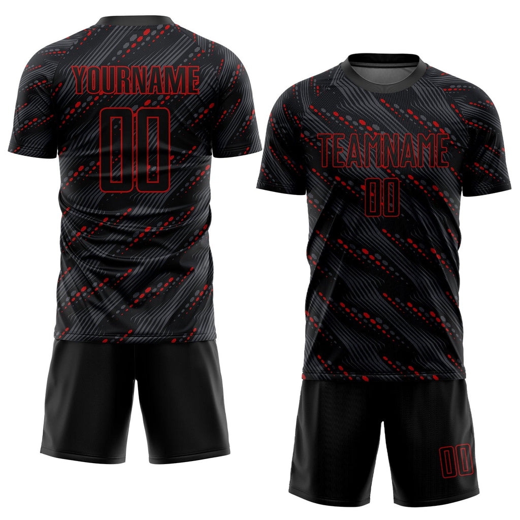 Custom Black Red Sublimation Soccer Uniform Jersey photo 2