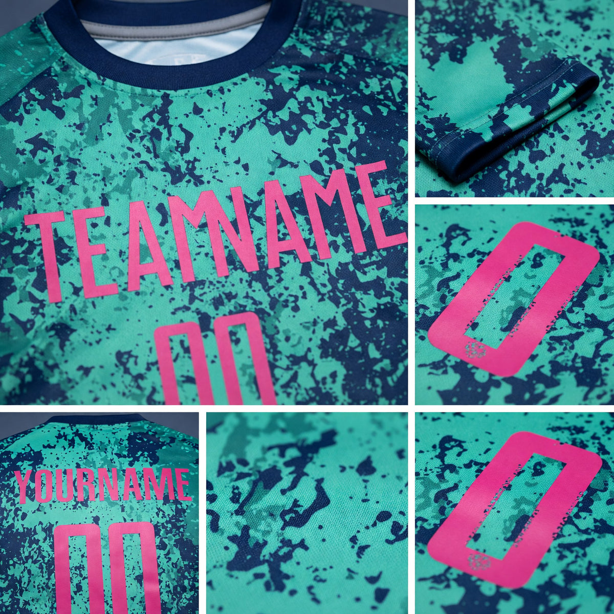 Custom Teal Pink-Royal Sublimation Soccer Uniform Jersey detail