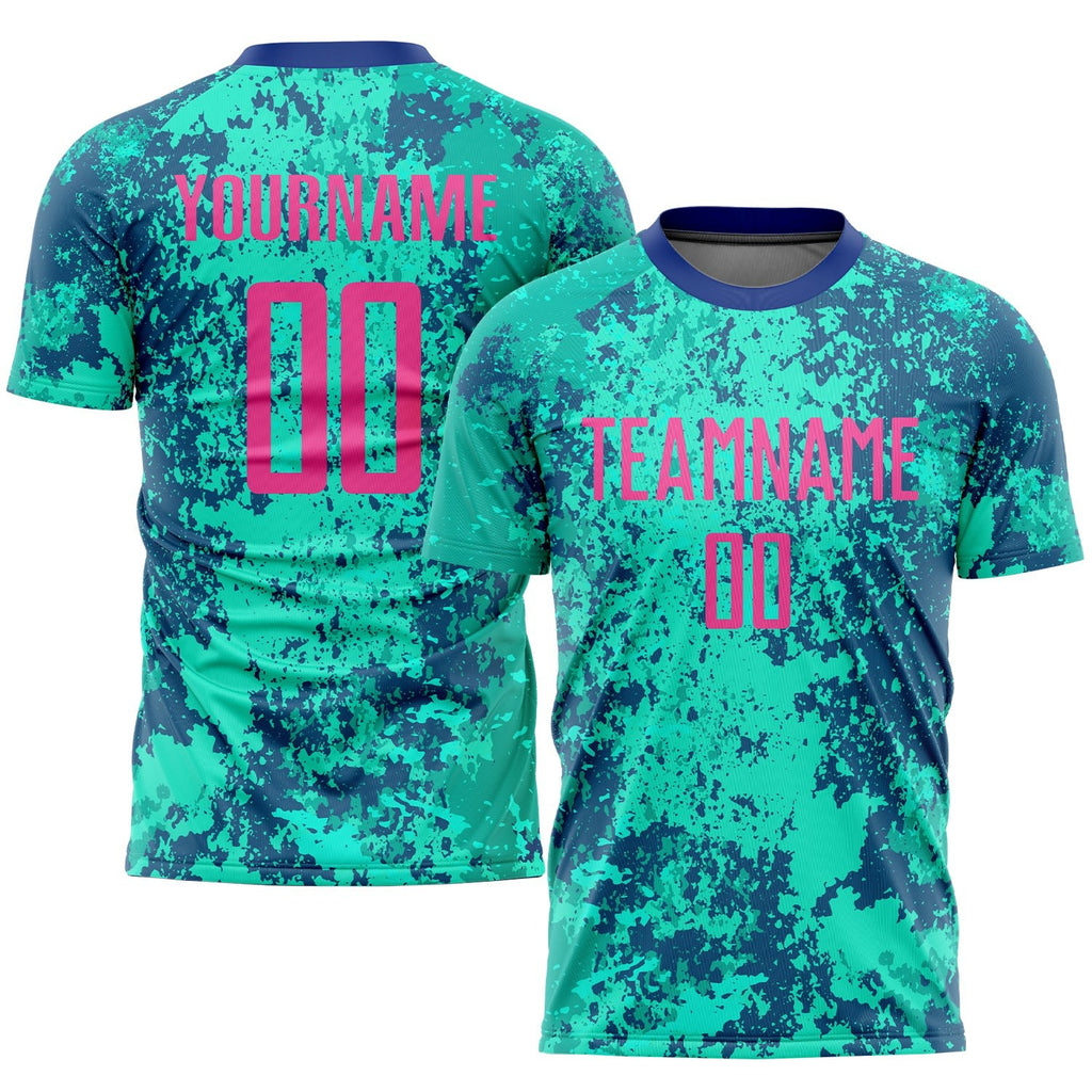 Custom Teal Pink-Royal Sublimation Soccer Uniform Jersey photo 1