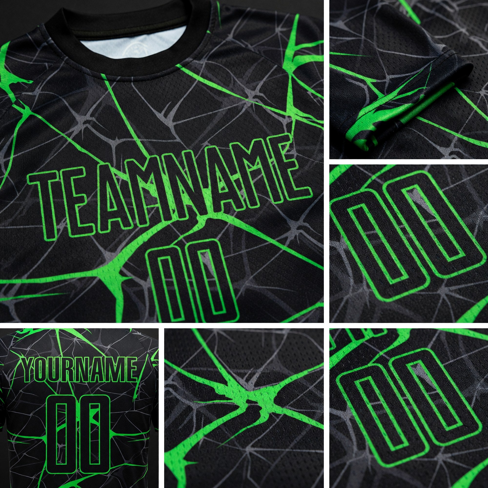 Custom Black Neon Green Sublimation Soccer Uniform Jersey detail