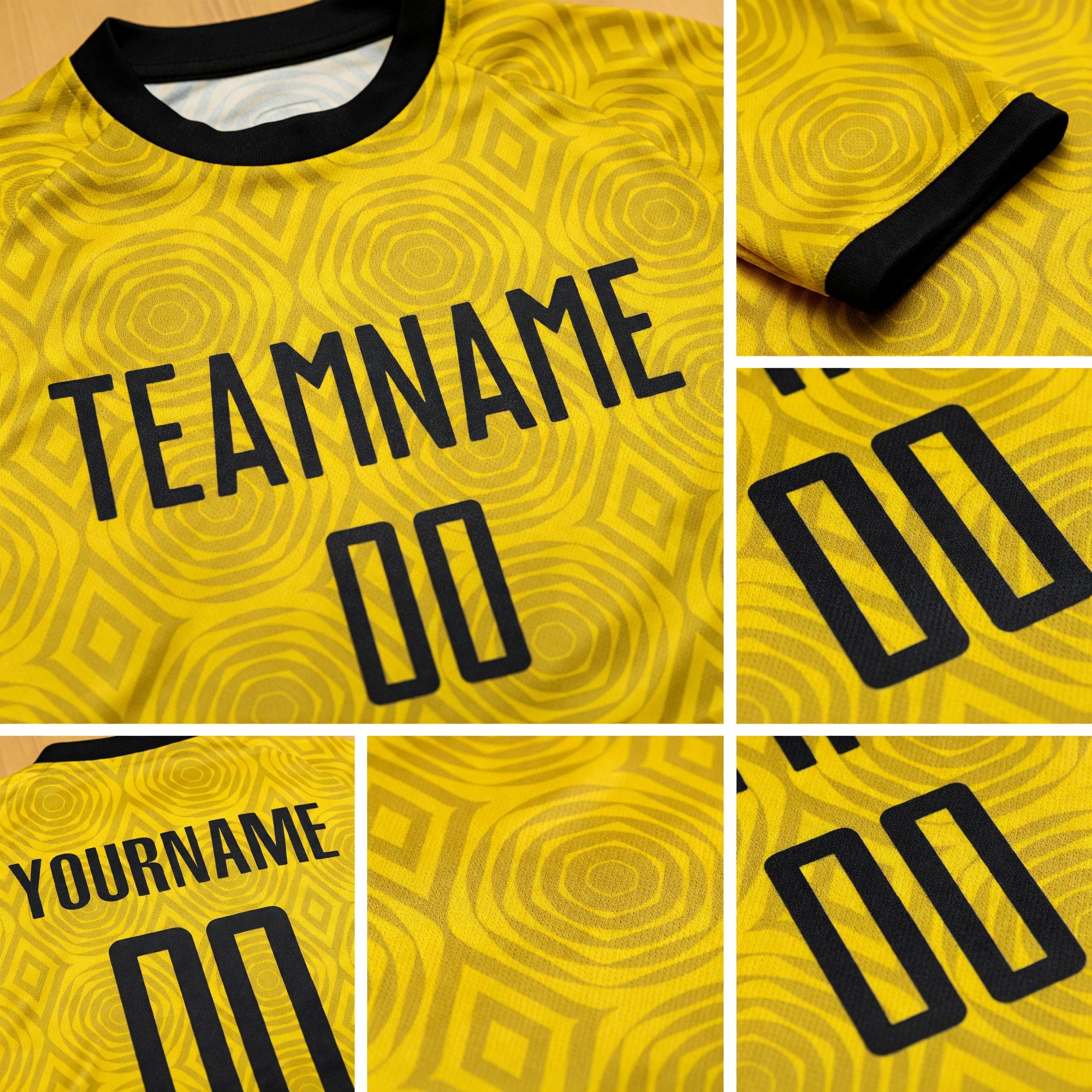 Custom Gold Black Sublimation Soccer Uniform Jersey detail
