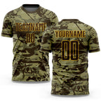 Custom Camo Brown-Gold Sublimation Salute To Service Soccer Uniform Jersey