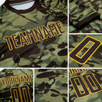 Custom Camo Brown-Gold Sublimation Salute To Service Soccer Uniform Jersey detail